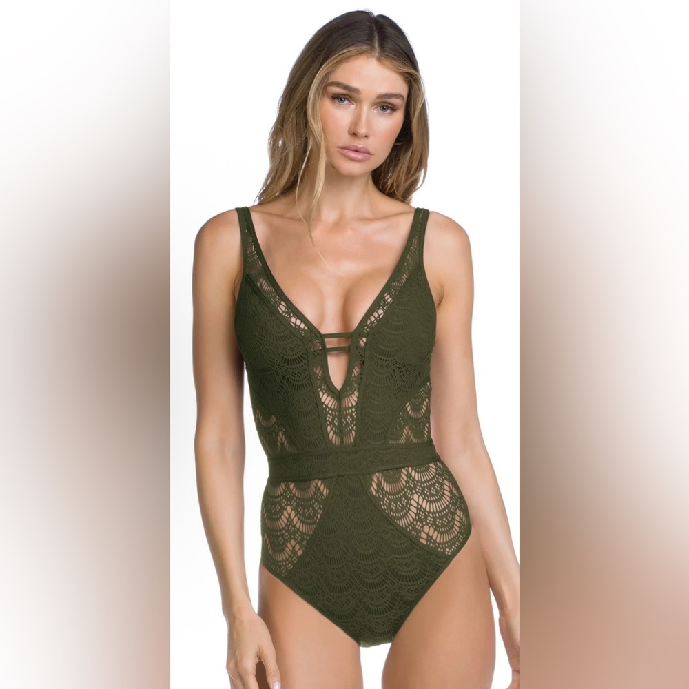 Becca Color Play Santorini Deep V Neck One Piece In Bayleaf Size XS New